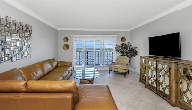 7300 Sun Island Dr S Unit 1505, South Pasadena, FL 33707 - living room with crown molding and light tile patterned flooring