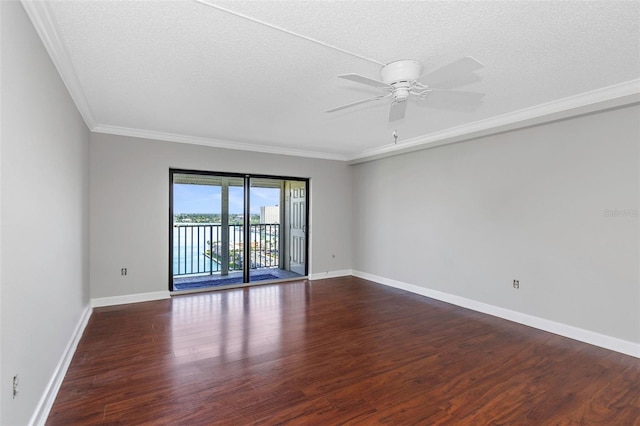 7300 Sun Island Dr S Unit 1505, South Pasadena, FL 33707 - spare room featuring dark wood-style flooring, ornamental molding, ceiling fan, and a textured ceiling