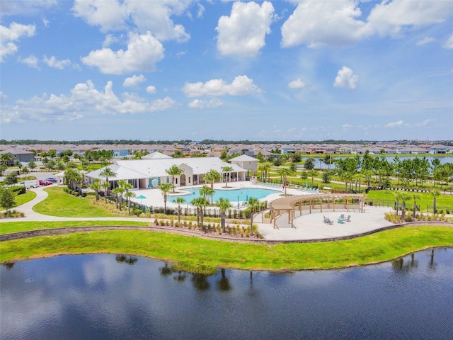 14206 Covert Green Pl, Riverview, FL 33579 - bird's eye view of a pool area and a nearby body of water