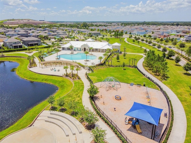 14206 Covert Green Pl, Riverview, FL 33579 - aerial view of residential area with a pool area and a nearby body of water