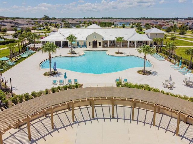 14206 Covert Green Pl, Riverview, FL 33579 - community pool featuring a patio area and a residential view