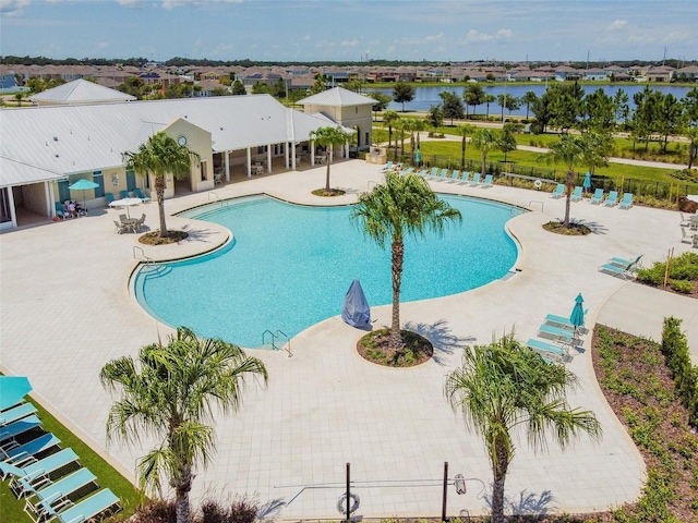14206 Covert Green Pl, Riverview, FL 33579 - community pool featuring a patio area and a water view