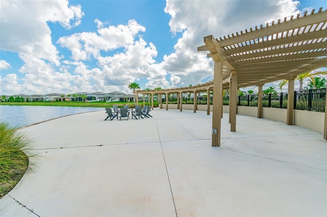 14206 Covert Green Pl, Riverview, FL 33579 - view of property's community with a pergola, a patio area, and a water view