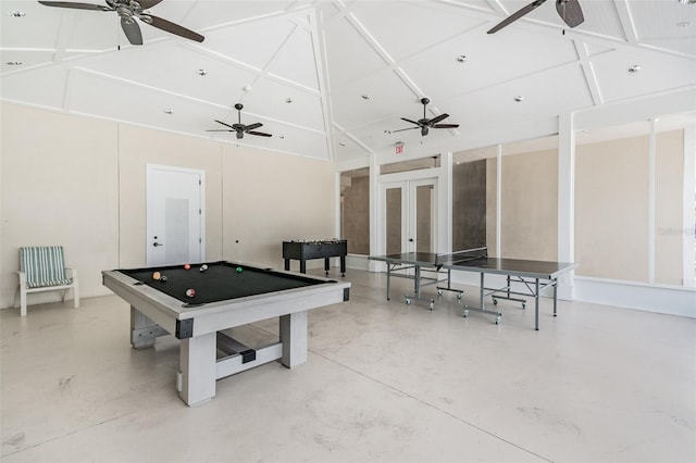14206 Covert Green Pl, Riverview, FL 33579 - playroom with a ceiling fan, finished concrete flooring, french doors, and pool table