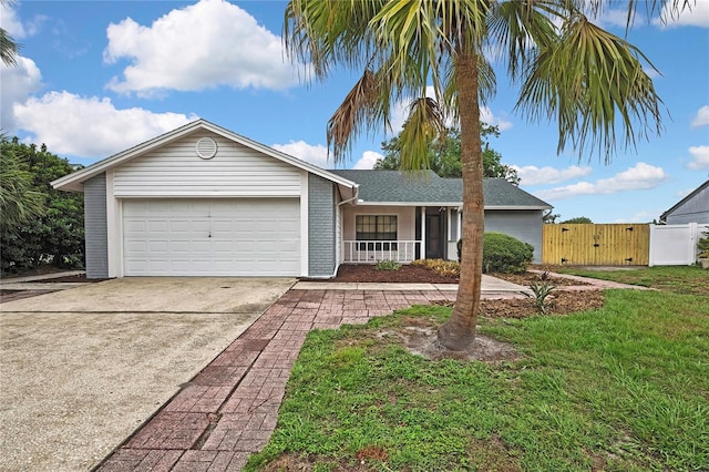 1717 Osprey Ln, Lutz, FL 33549 - ranch-style home featuring a garage, driveway, a gate, and covered porch