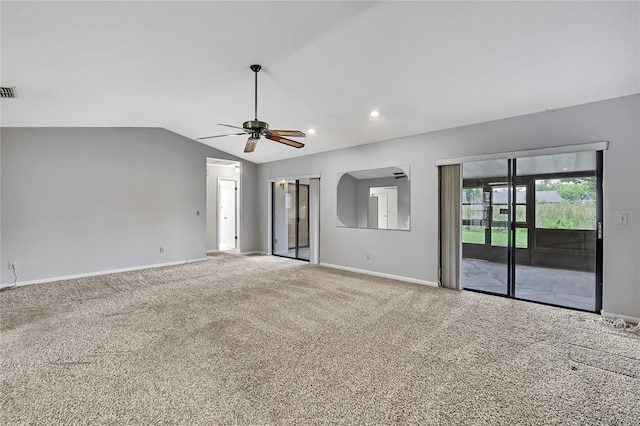 1717 Osprey Ln, Lutz, FL 33549 - carpeted empty room with lofted ceiling, ceiling fan, baseboards, and recessed lighting