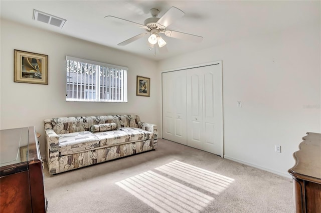 6121 Piedmont Dr, Spring Hill, FL 34606 - bedroom featuring carpet floors, a closet, and a ceiling fan