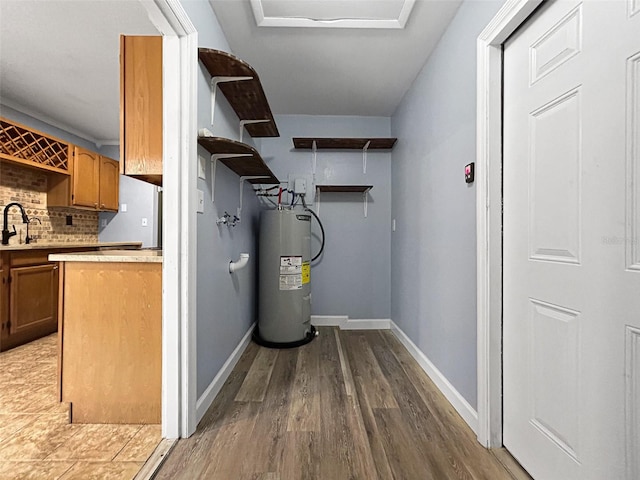 1238 Honeytree Ln E, Lakeland, FL 33801 - utility room featuring electric water heater and a sink