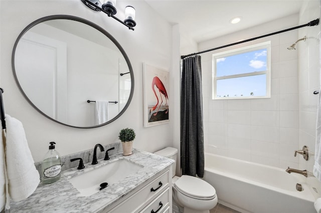 32490 Tree Of Life Ave, Wesley Chapel, FL 33543 - full bathroom with toilet, vanity, and shower / bathtub combination with curtain