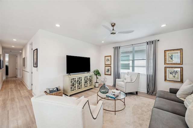 32490 Tree Of Life Ave, Wesley Chapel, FL 33543 - living room with ceiling fan, light wood-style flooring, recessed lighting, and baseboards