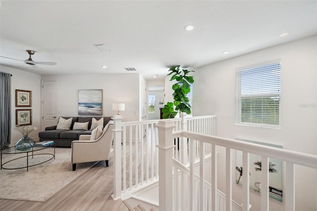 32490 Tree Of Life Ave, Wesley Chapel, FL 33543 - living room featuring light wood-style flooring, recessed lighting, and ceiling fan
