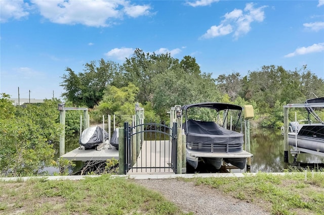 6512 Simone Shores Cir, Apollo Beach, FL 33572 - dock area featuring boat lift and a gate