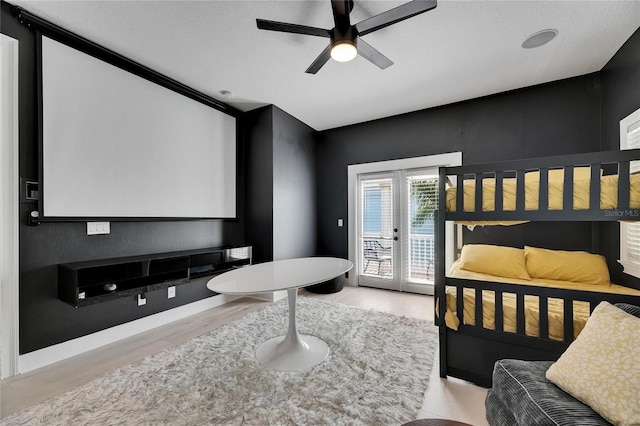 6512 Simone Shores Cir, Apollo Beach, FL 33572 - bedroom featuring access to outside, wood finished floors, and ceiling fan