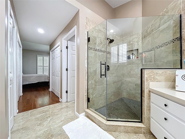 776 Grasslands Village Cir Unit 776, Lakeland, FL 33803 - full bath with a stall shower, ensuite bathroom, recessed lighting, and vanity