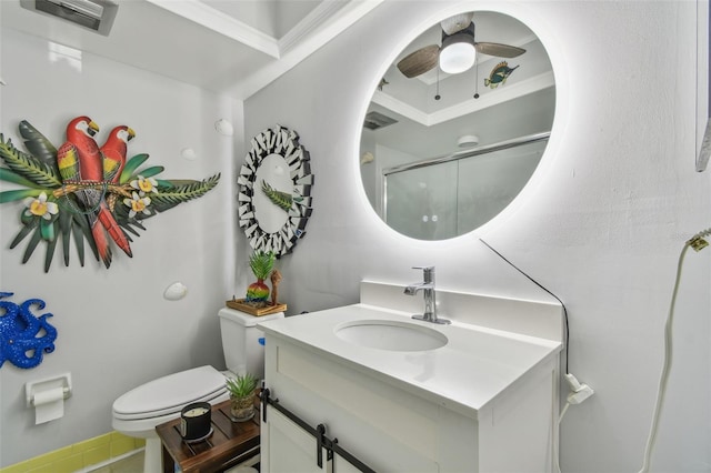 5728 14th Ave N Unit 101B, Saint Petersburg, FL 33710 - full bathroom featuring toilet, vanity, a ceiling fan, and a shower with shower door