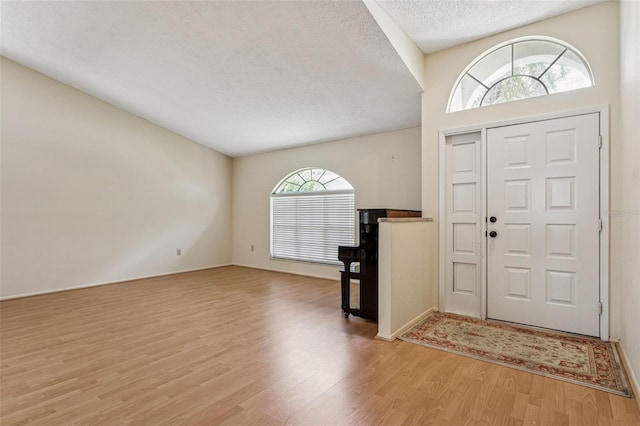 11638 Branch Mooring Dr, Tampa, FL 33635 - entrance foyer with light wood-style flooring, a textured ceiling, and baseboards