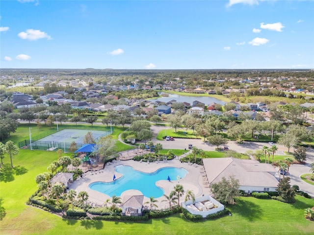 12244 Fairlawn Dr, Riverview, FL 33579 - aerial perspective of suburban area with a pool area