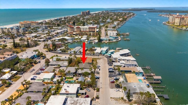 608 Bay Esplanade, Clearwater Beach, FL 33767 - aerial view of property and surrounding area with a large body of water and nearby urban area