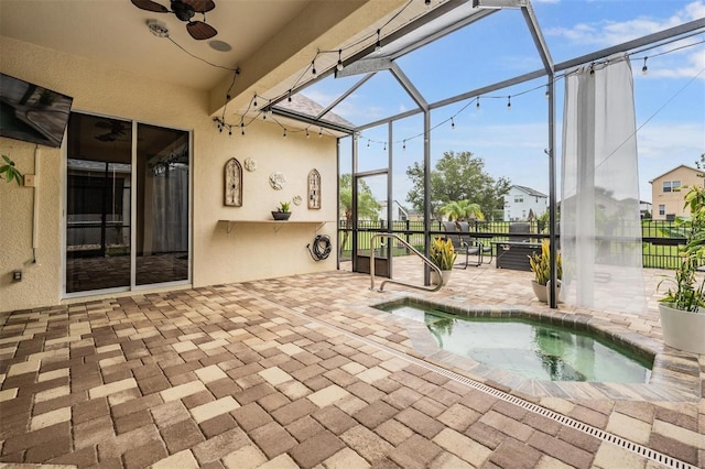 4400 English Turn Way, Wesley Chapel, FL 33543 - view of swimming pool with an in-ground hot tub, a patio, a ceiling fan, a lanai, and a pool