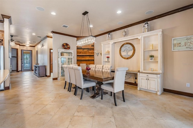 4400 English Turn Way, Wesley Chapel, FL 33543 - dining space with ornamental molding, baseboards, recessed lighting, and ceiling fan