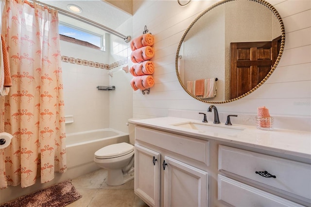 4400 English Turn Way, Wesley Chapel, FL 33543 - bathroom featuring vanity, shower / bath combination with curtain, toilet, and tile patterned flooring