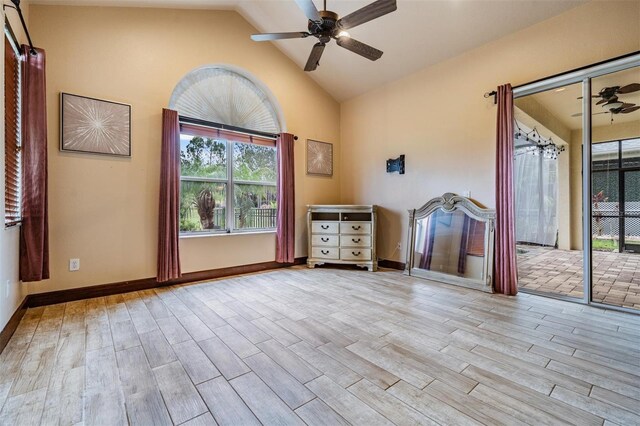 4400 English Turn Way, Wesley Chapel, FL 33543 - unfurnished office with a ceiling fan, wood finished floors, healthy amount of natural light, high vaulted ceiling, and baseboards