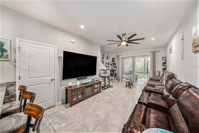 2844 Jacob Crossing Ln, Holiday, FL 34691 - living area with ceiling fan, light tile patterned floors, and recessed lighting