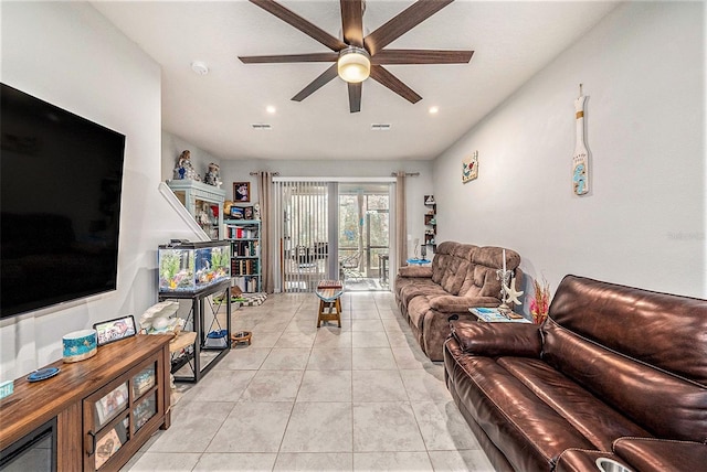 2844 Jacob Crossing Ln, Holiday, FL 34691 - living area featuring ceiling fan, recessed lighting, and light tile patterned floors