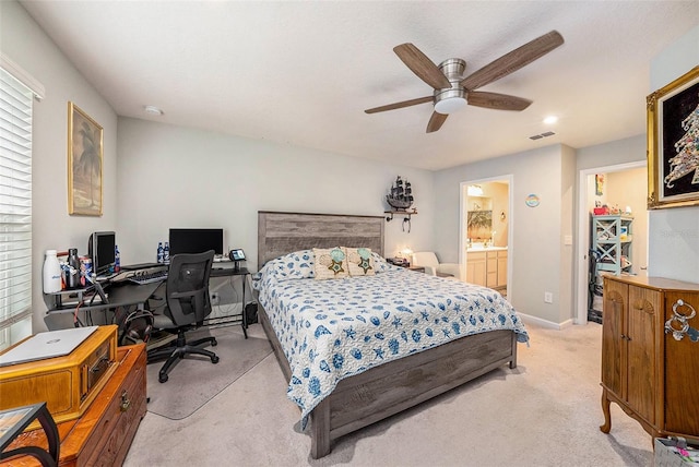 2844 Jacob Crossing Ln, Holiday, FL 34691 - bedroom featuring light carpet, an office area, a ceiling fan, baseboards, and recessed lighting