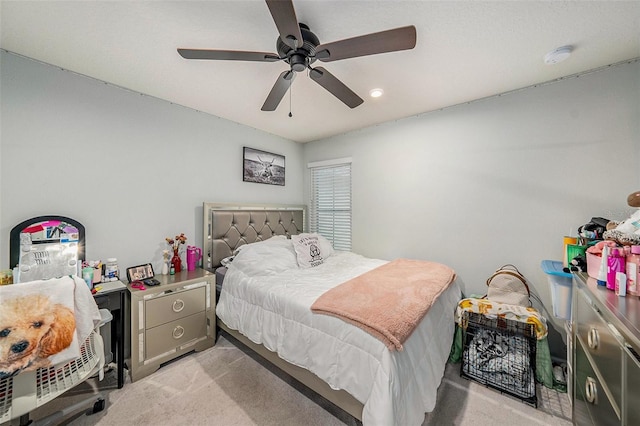 2844 Jacob Crossing Ln, Holiday, FL 34691 - bedroom featuring light carpet, ceiling fan, and recessed lighting