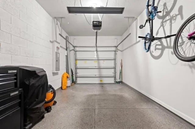 2844 Jacob Crossing Ln, Holiday, FL 34691 - garage featuring a garage door opener, electric panel, and baseboards