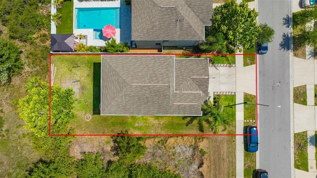 14716 Crescent Rock Dr, Wimauma, FL 33598 - aerial view of property and surrounding area featuring a pool and property boundaries highlighted