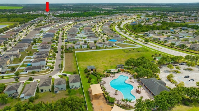 14716 Crescent Rock Dr, Wimauma, FL 33598 - aerial view of property's location with a pool area and nearby suburban area