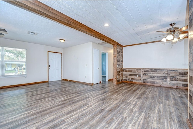 40019 Pretty Redbird Rd, Zephyrhills, FL 33540 - unfurnished living room featuring a ceiling fan, wood finished floors, and baseboards