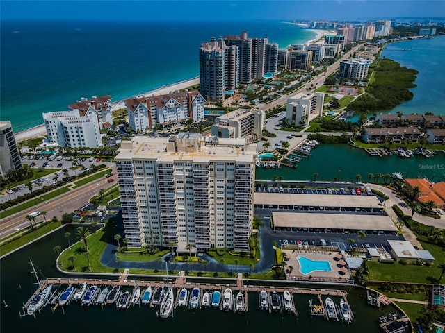 1621 Gulf Blvd Unit 407, Clearwater Beach, FL 33767 - aerial view of property's location featuring a large body of water, a marina, and nearby urban area
