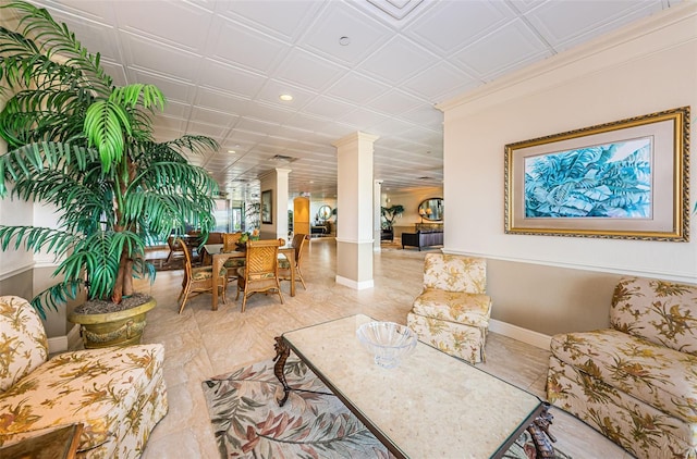 1621 Gulf Blvd Unit 407, Clearwater Beach, FL 33767 - living area featuring ornate columns, recessed lighting, and an ornate ceiling