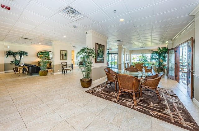 1621 Gulf Blvd Unit 407, Clearwater Beach, FL 33767 - dining area featuring recessed lighting, crown molding, and decorative columns