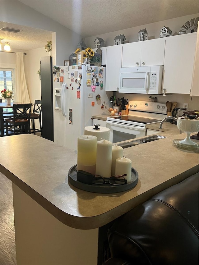 6905 Summer Harbor Ln, Riverview, FL 33578 - kitchen with white appliances, white cabinets, and a textured ceiling