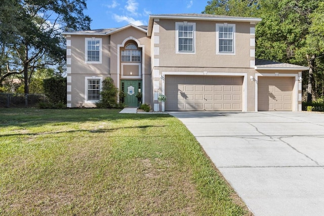 2541 W Castle Rd, Citrus Springs, FL 34434 - traditional-style house with stucco siding, driveway, a front lawn, and a garage