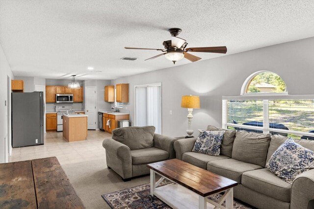 2541 W Castle Rd, Citrus Springs, FL 34434 - living area with ceiling fan and a textured ceiling