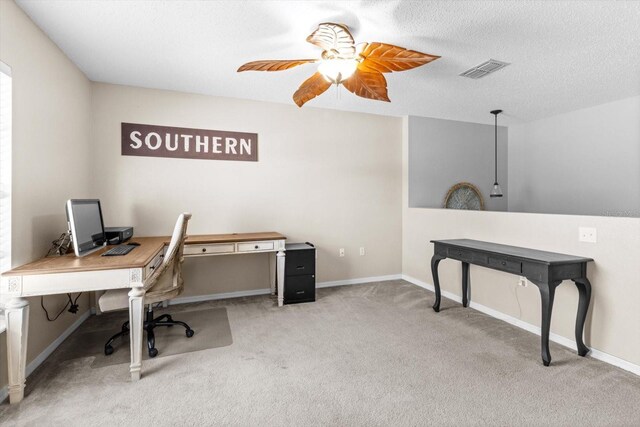 2541 W Castle Rd, Citrus Springs, FL 34434 - carpeted office featuring ceiling fan, baseboards, and a textured ceiling