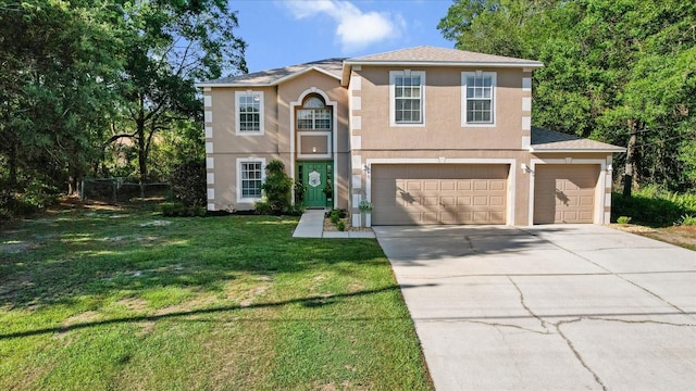 2541 W Castle Rd, Citrus Springs, FL 34434 - traditional-style home featuring stucco siding, concrete driveway, a front yard, an attached garage, and a shingled roof