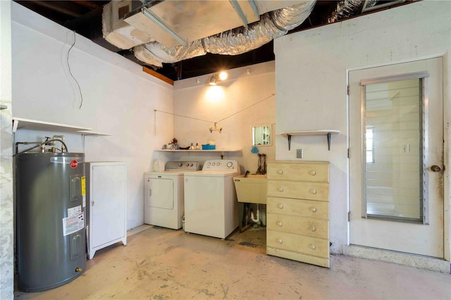 13898 Jamaica Dr, Seminole, FL 33776 - below grade area featuring electric water heater and washing machine and clothes dryer