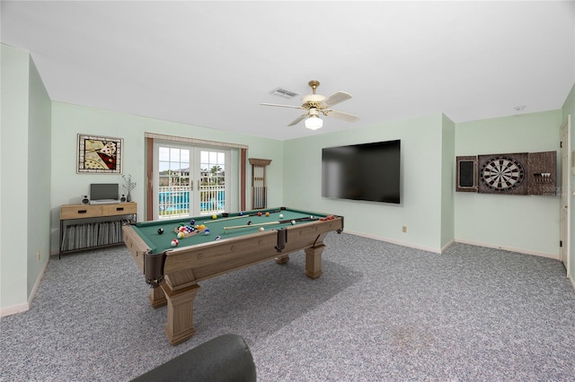 224 Harbor View Ln, Largo, FL 33770 - rec room featuring carpet floors, billiards table, and ceiling fan