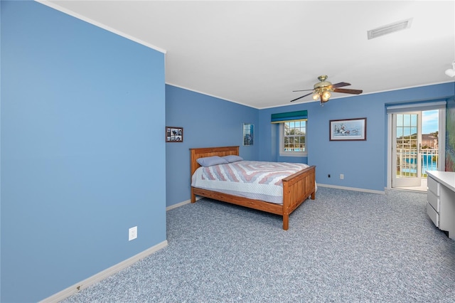 224 Harbor View Ln, Largo, FL 33770 - bedroom featuring carpet floors, crown molding, a ceiling fan, and lofted ceiling