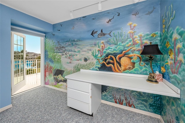 224 Harbor View Ln, Largo, FL 33770 - office featuring carpet flooring, track lighting, and wallpapered walls