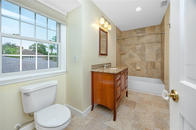 224 Harbor View Ln, Largo, FL 33770 - bathroom with vanity, shower / tub combination, stone finish flooring, and recessed lighting