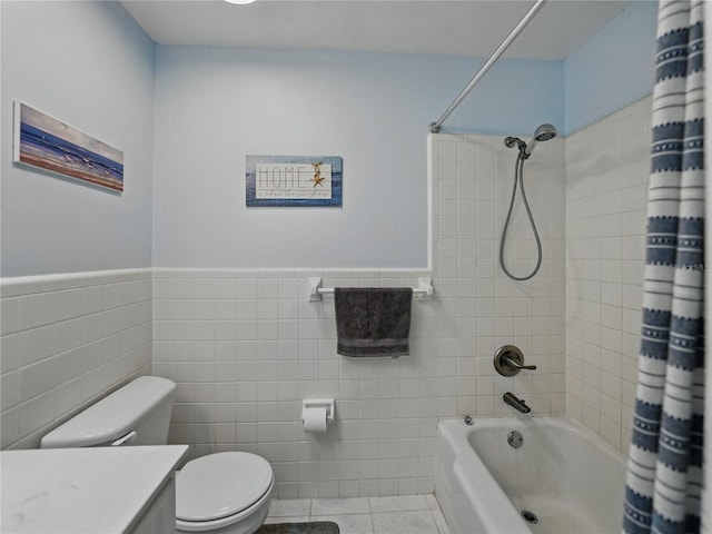 140 Morrow Cir, Brandon, FL 33510 - full bath with tile walls, toilet, shower / bath combo, vanity, and tile patterned floors
