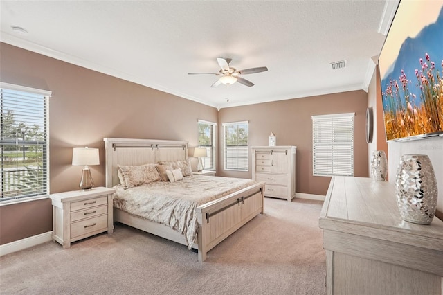 13128 Foxtail Fern Dr, Riverview, FL 33579 - bedroom featuring ornamental molding, light colored carpet, and a ceiling fan