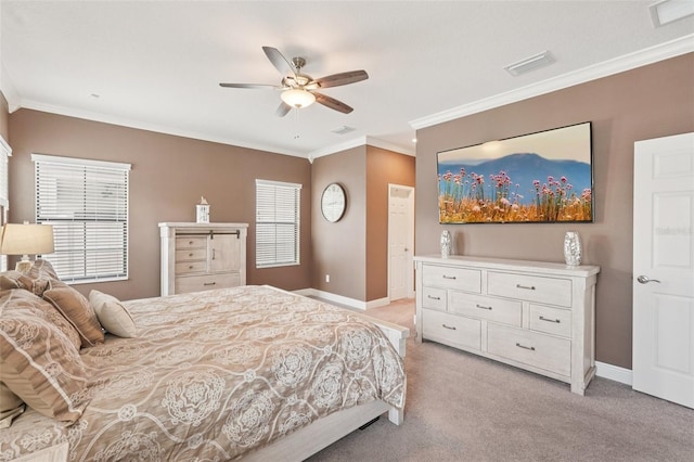 13128 Foxtail Fern Dr, Riverview, FL 33579 - bedroom featuring ornamental molding, light colored carpet, and ceiling fan